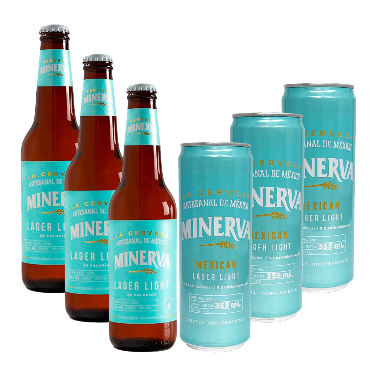 Six Pack Cerveza Minerva Lager Light Botella/ Lata