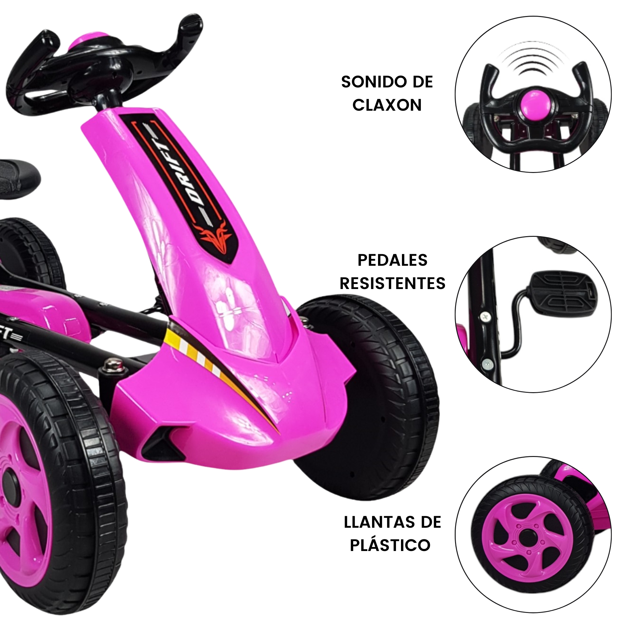 Go Kart para Niños, Avalancha Montable con Pedales, 30 kg - Rosa