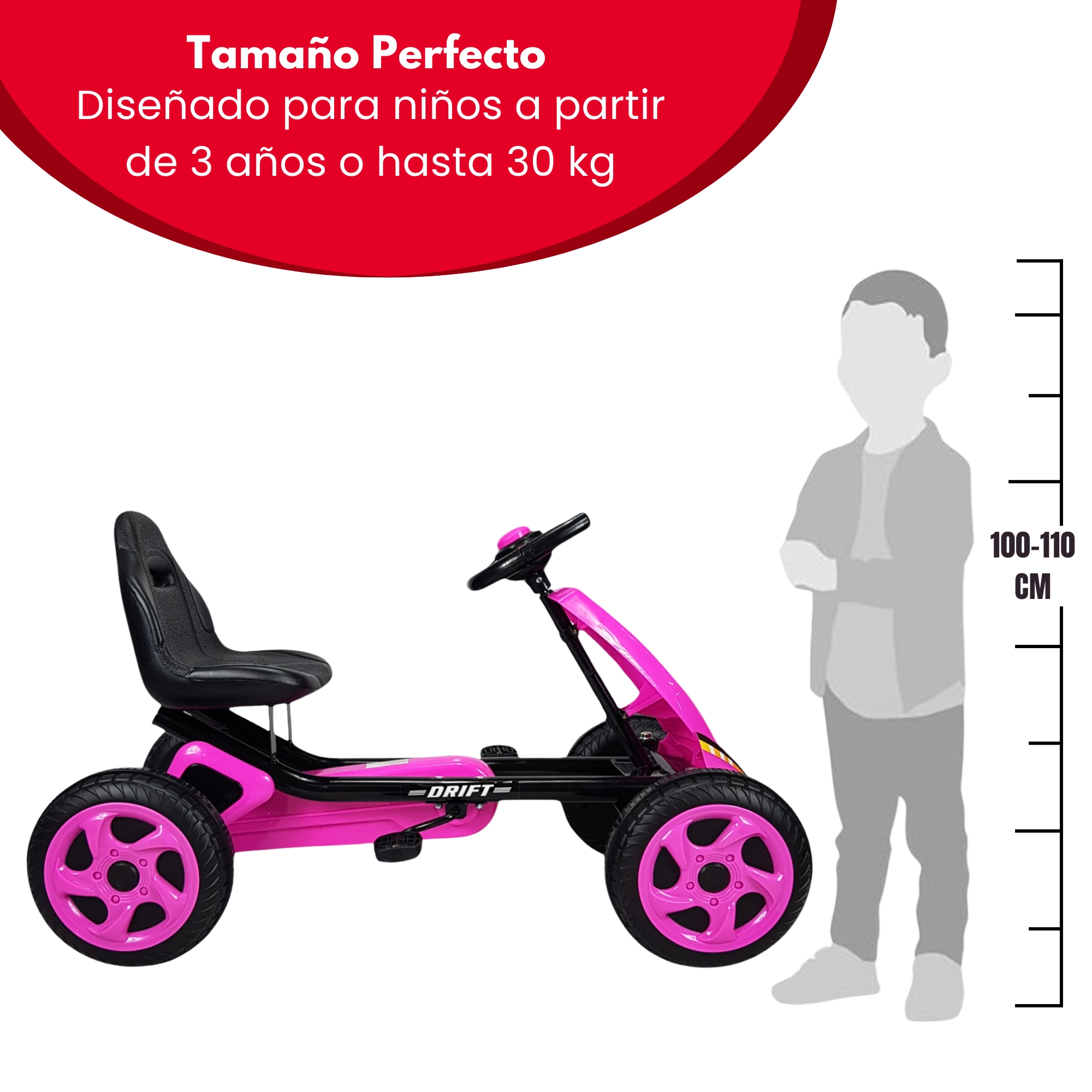 Go Kart para Niños, Avalancha Montable con Pedales, 30 kg - Rosa