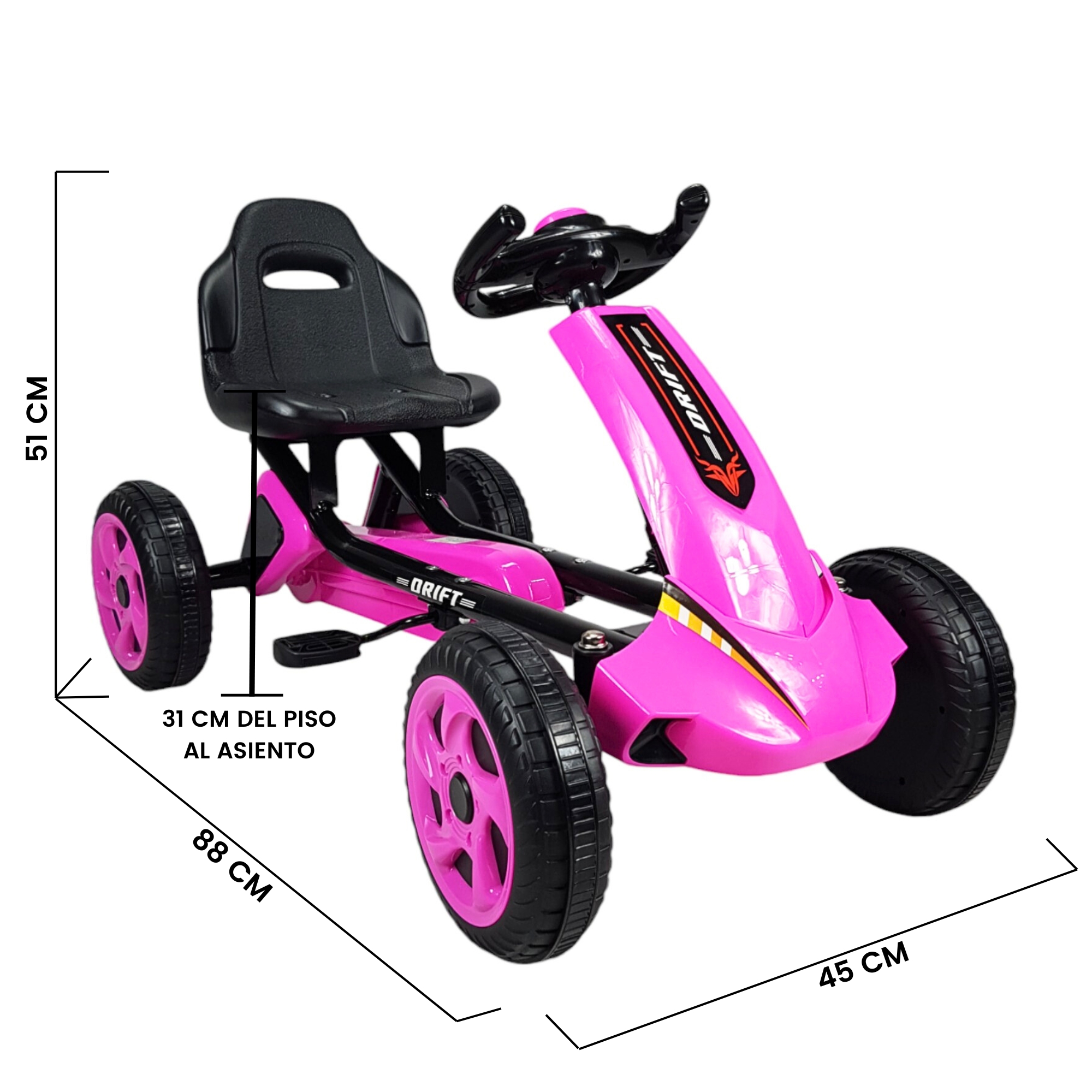 Go Kart para Niños, Avalancha Montable con Pedales, 30 kg - Rosa