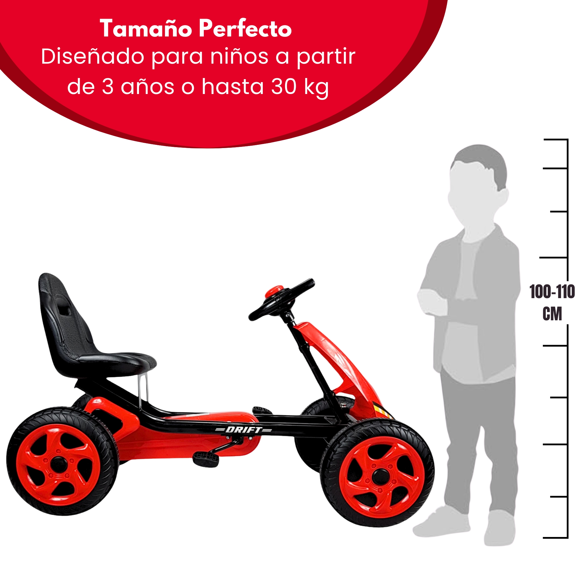 Go Kart para Niños, Avalancha Montable con Pedales, 30 kg - Rojo
