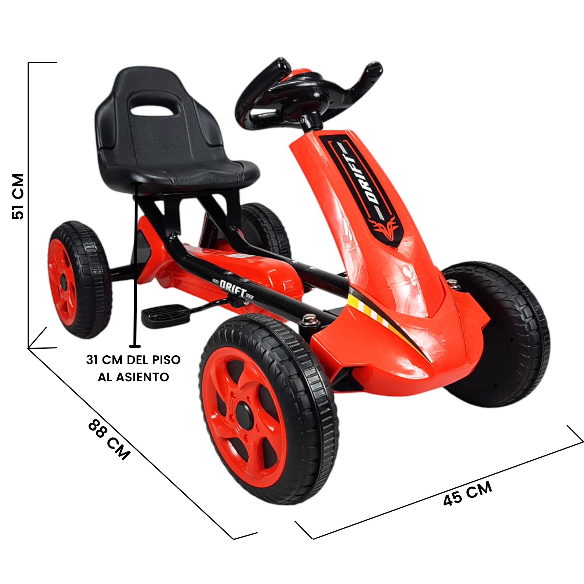 Go Kart para Niños, Avalancha Montable con Pedales, 30 kg - Rojo