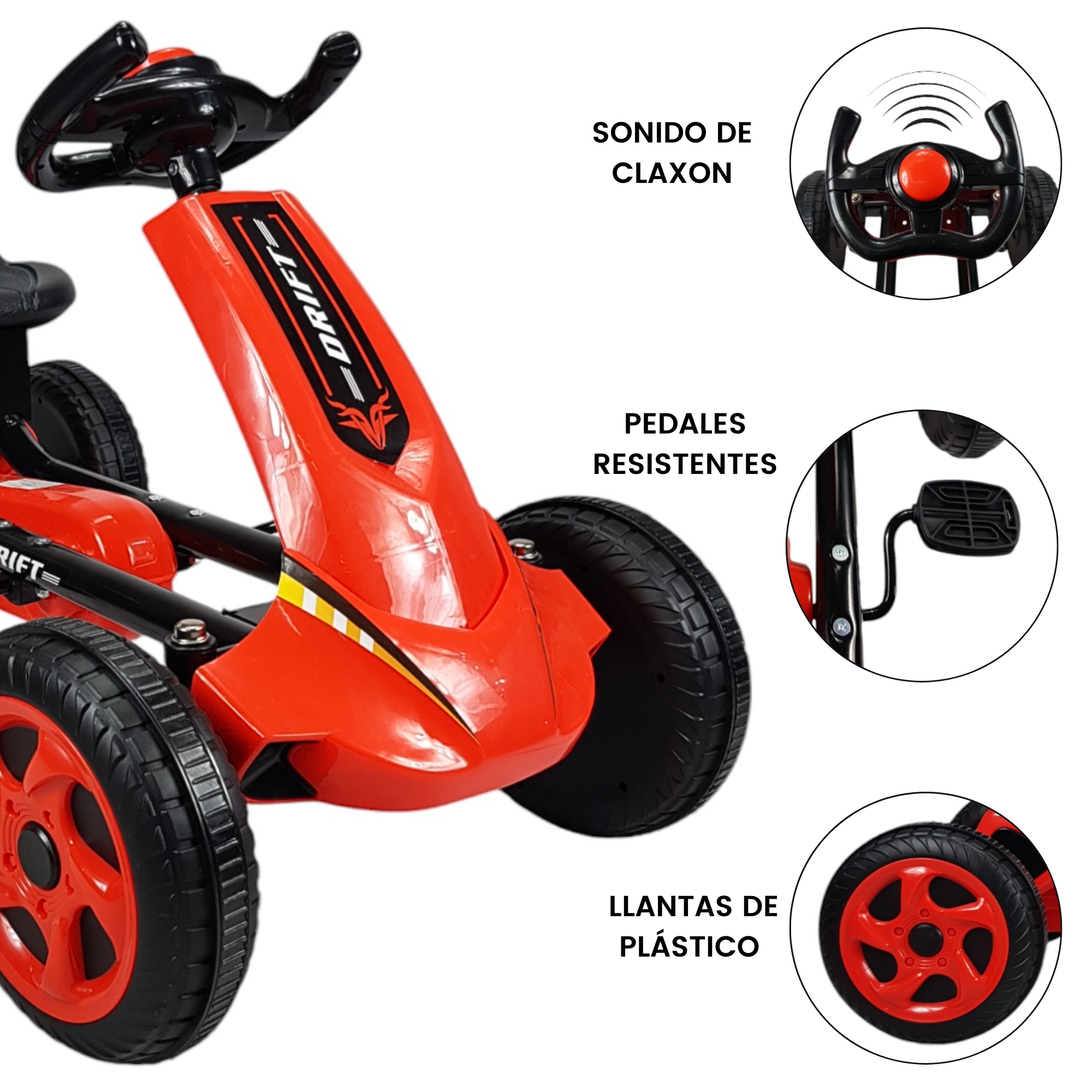 Go Kart para Niños, Avalancha Montable con Pedales, 30 kg - Rojo