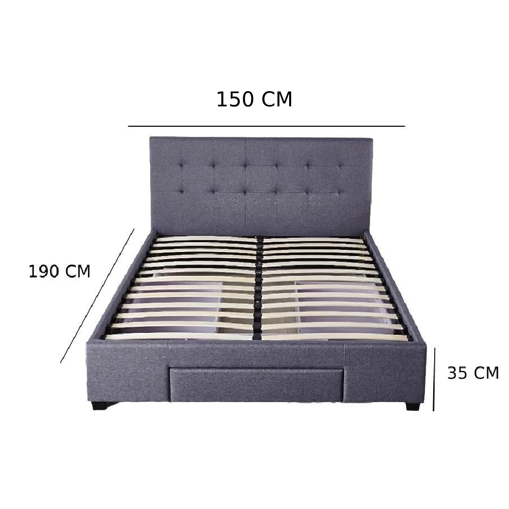 Base Con Cabecera Cama-P1940 de Madera Queen Lino Color Gris con Cajones