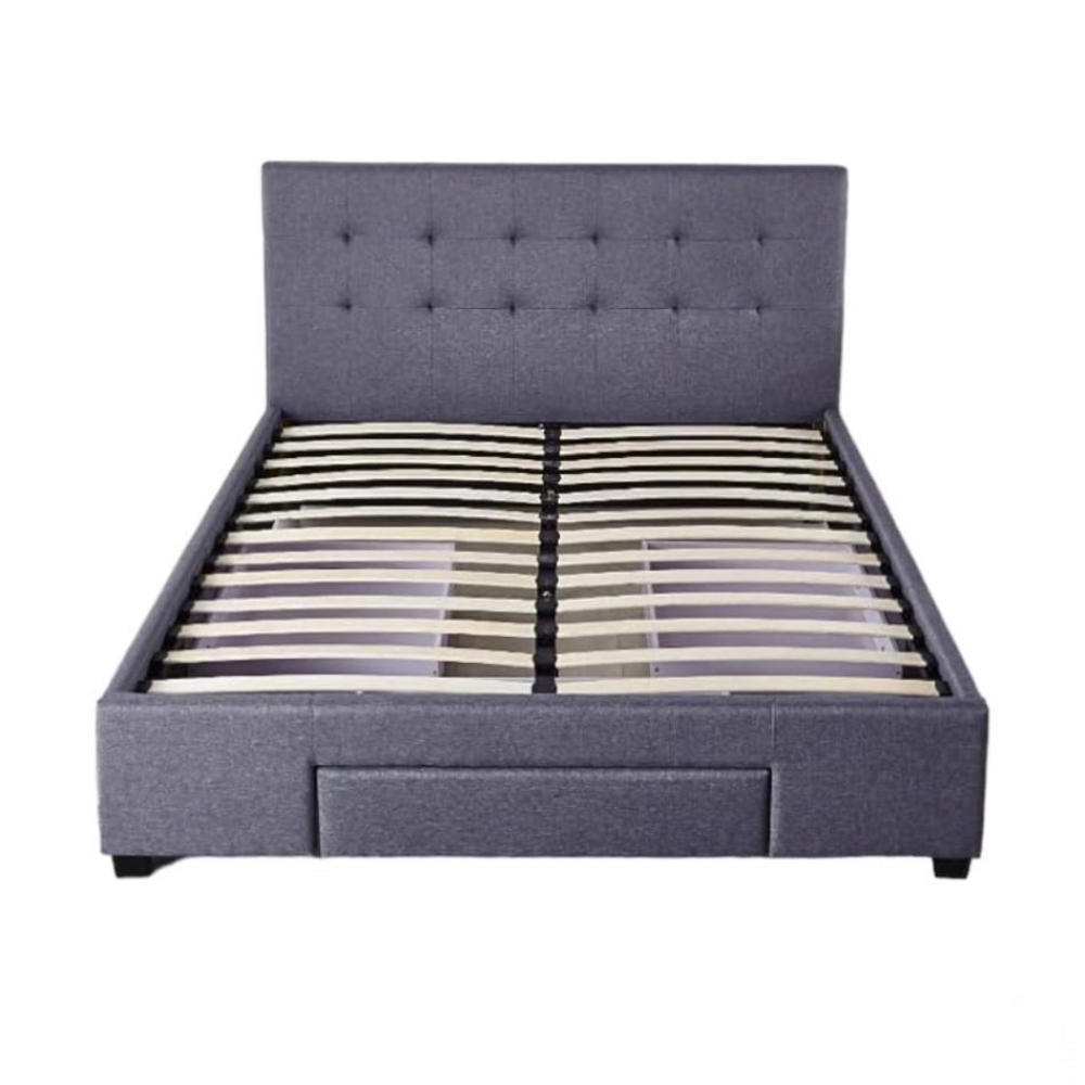 Base Con Cabecera Cama-P1940 de Madera Queen Lino Color Gris con Cajones
