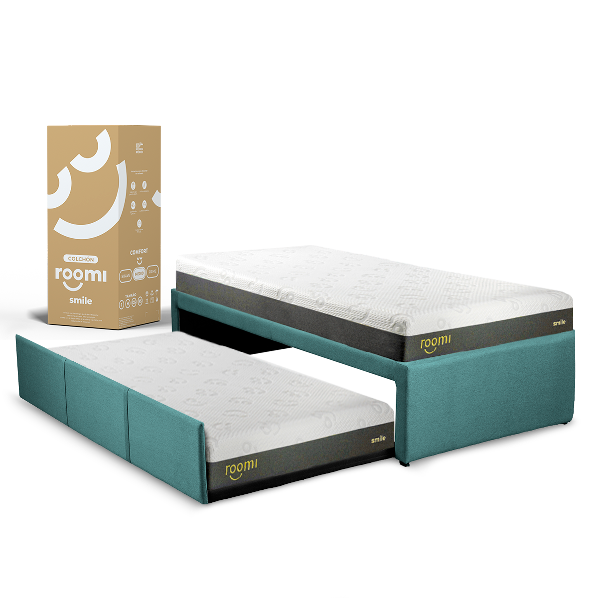 Colchón Individual Roomi Smile 2 Pack Más Cama Canguro Individual Azul
