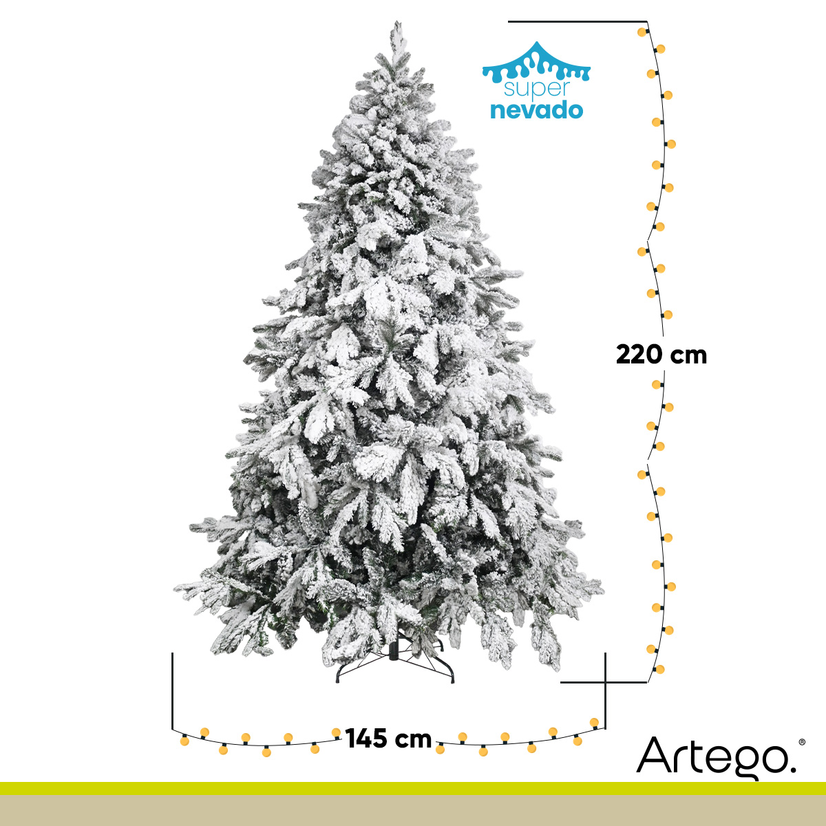 Árbol De Navidad Super Nevado Virginia Oak 2500 Ramas Premium Material Polietileno (pe) Pino Navideño 220 Cm De Alto con base de metal + maleta transportadora Christmas Tree Artego