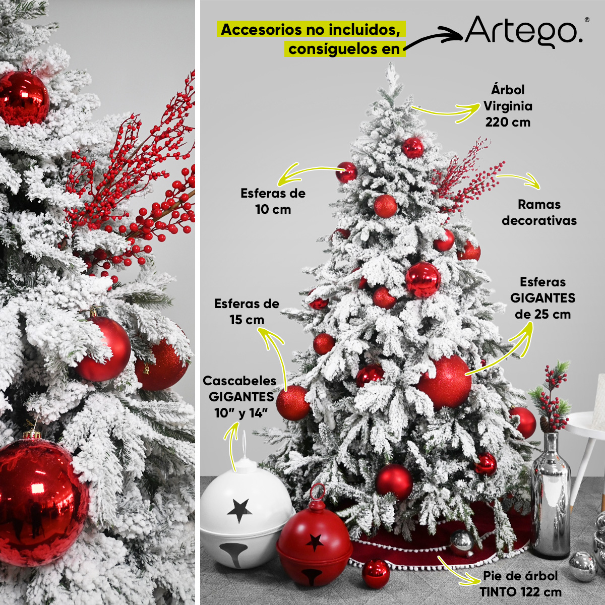 Árbol De Navidad Super Nevado Virginia Oak 2500 Ramas Premium Material Polietileno (pe) Pino Navideño 220 Cm De Alto con base de metal + maleta transportadora Christmas Tree Artego