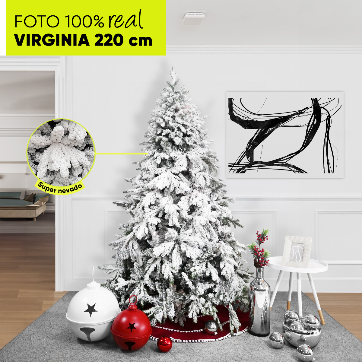 Árbol De Navidad Super Nevado Virginia Oak 2500 Ramas Premium Material Polietileno (pe) Pino Navideño 220 Cm De Alto con base de metal + maleta transportadora Christmas Tree Artego