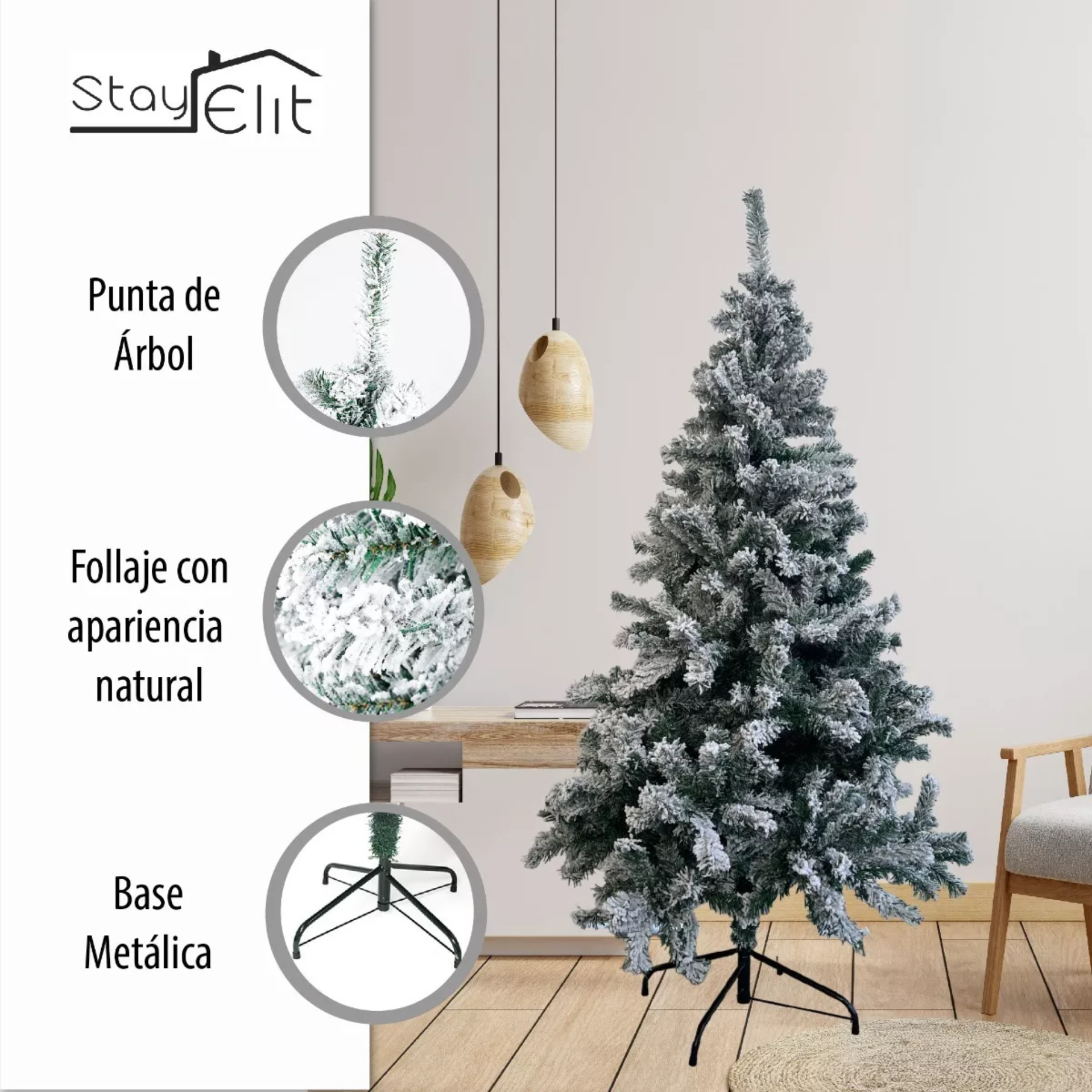 Árbol De Navidad Pino Estilo Nevado Navideño 1.90 M Color Blanco