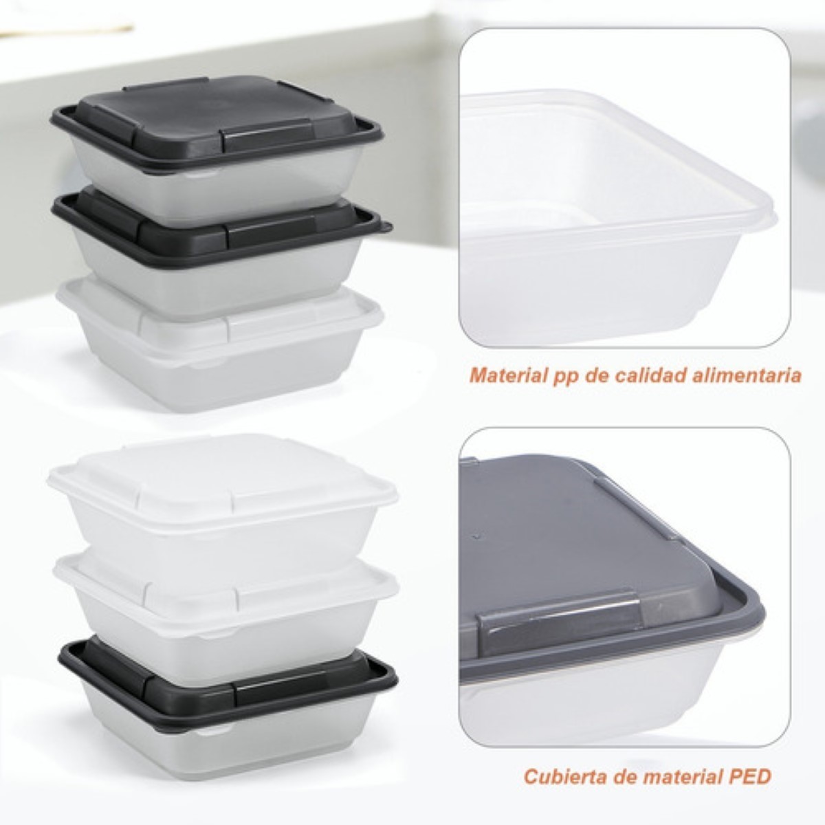 Contenedor Alimentos Con Tapa Recipientes Plástico  6 pz
