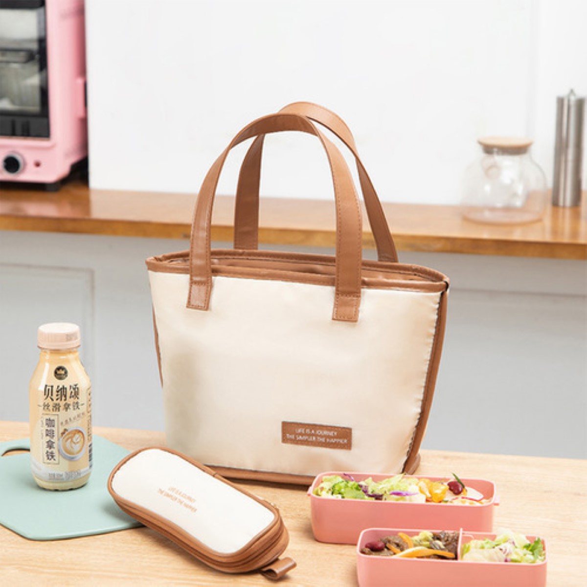 Bolsa De Almuerzo Lonchera Térmica Mujer Portátil Paquete caqui cafe