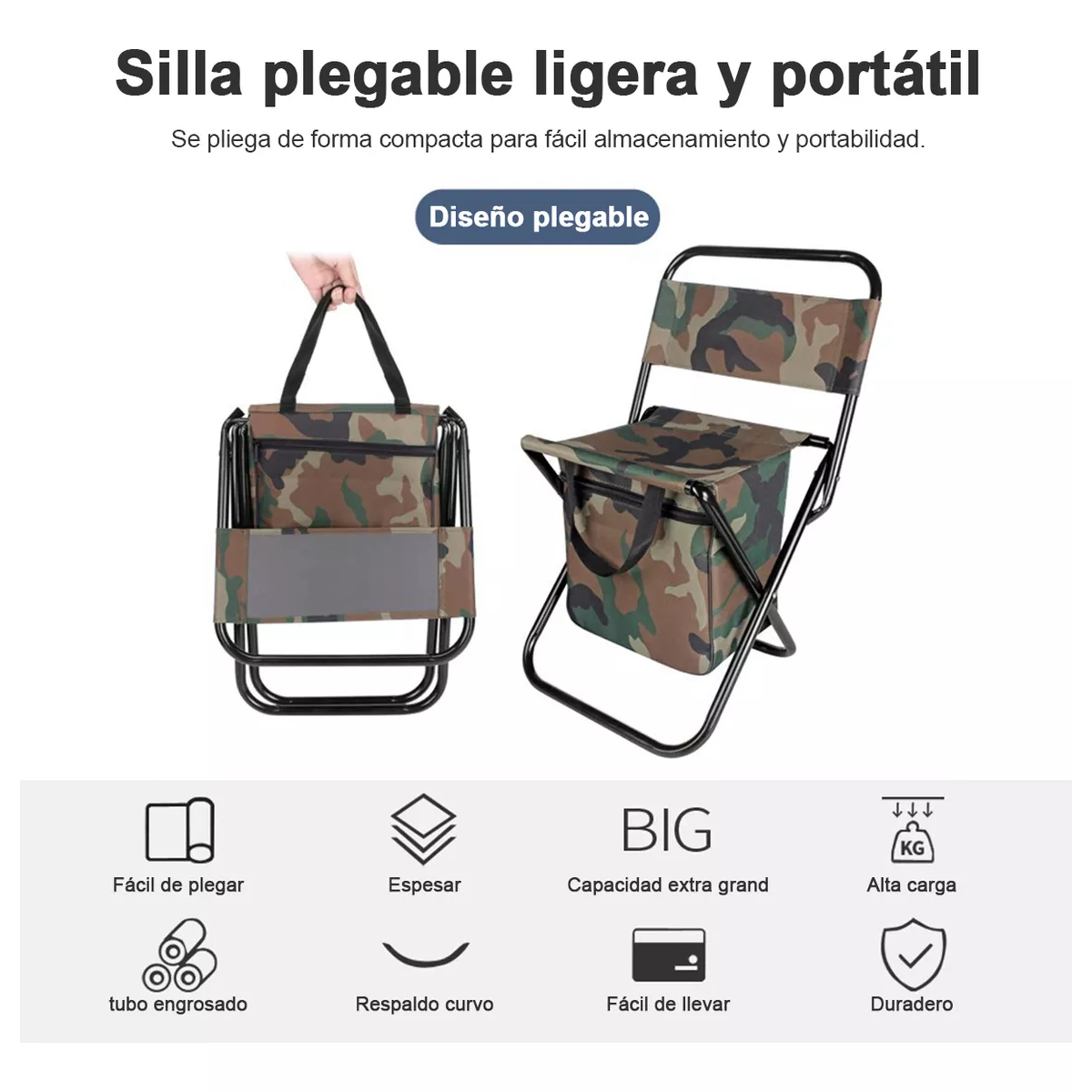 Silla Playera Plegable Exteriores Portátil Camping Con Bolsa