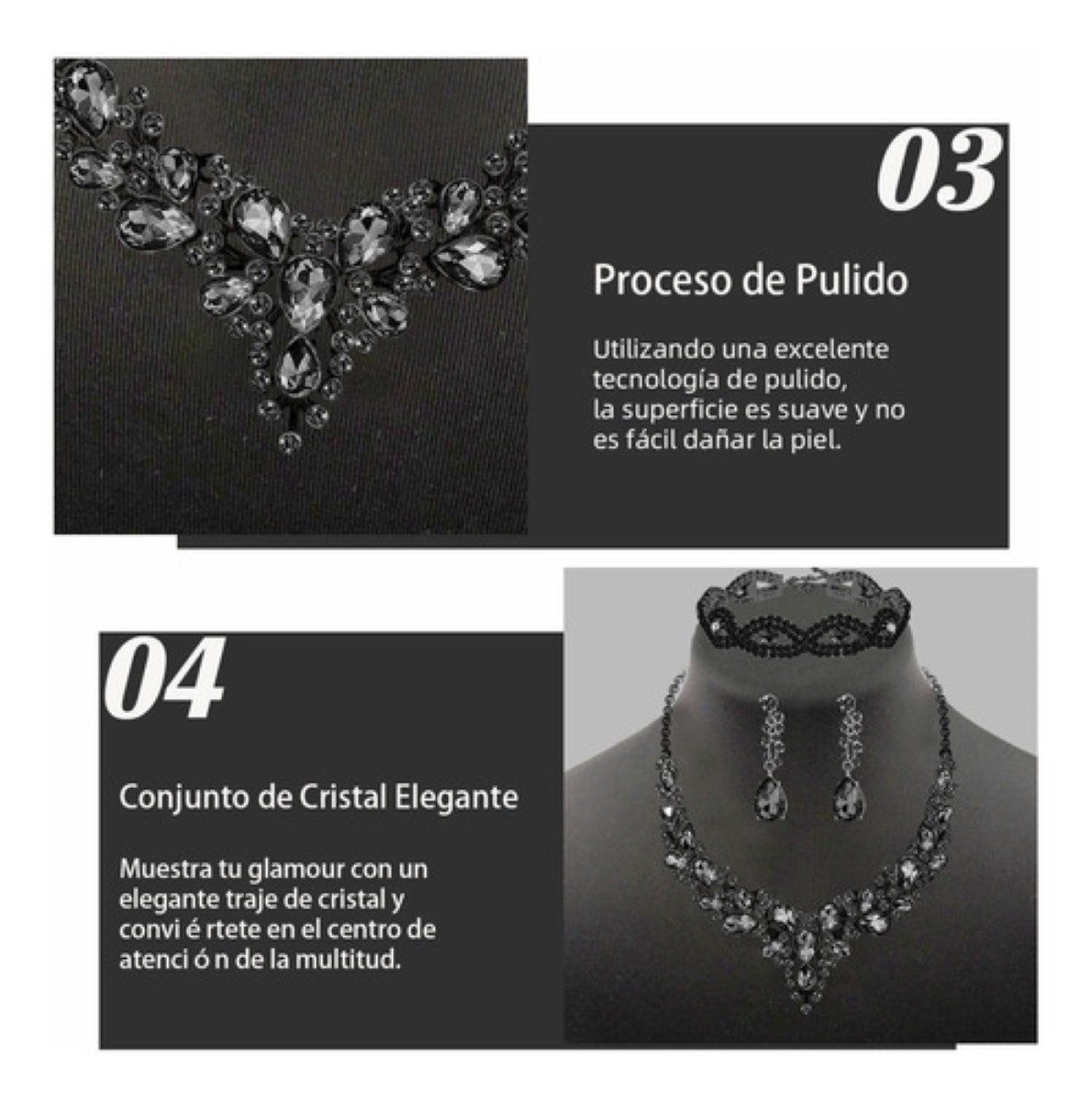 Conjunto De Joyas Para Mujer Collar Y Aretes Y Pulsera negro