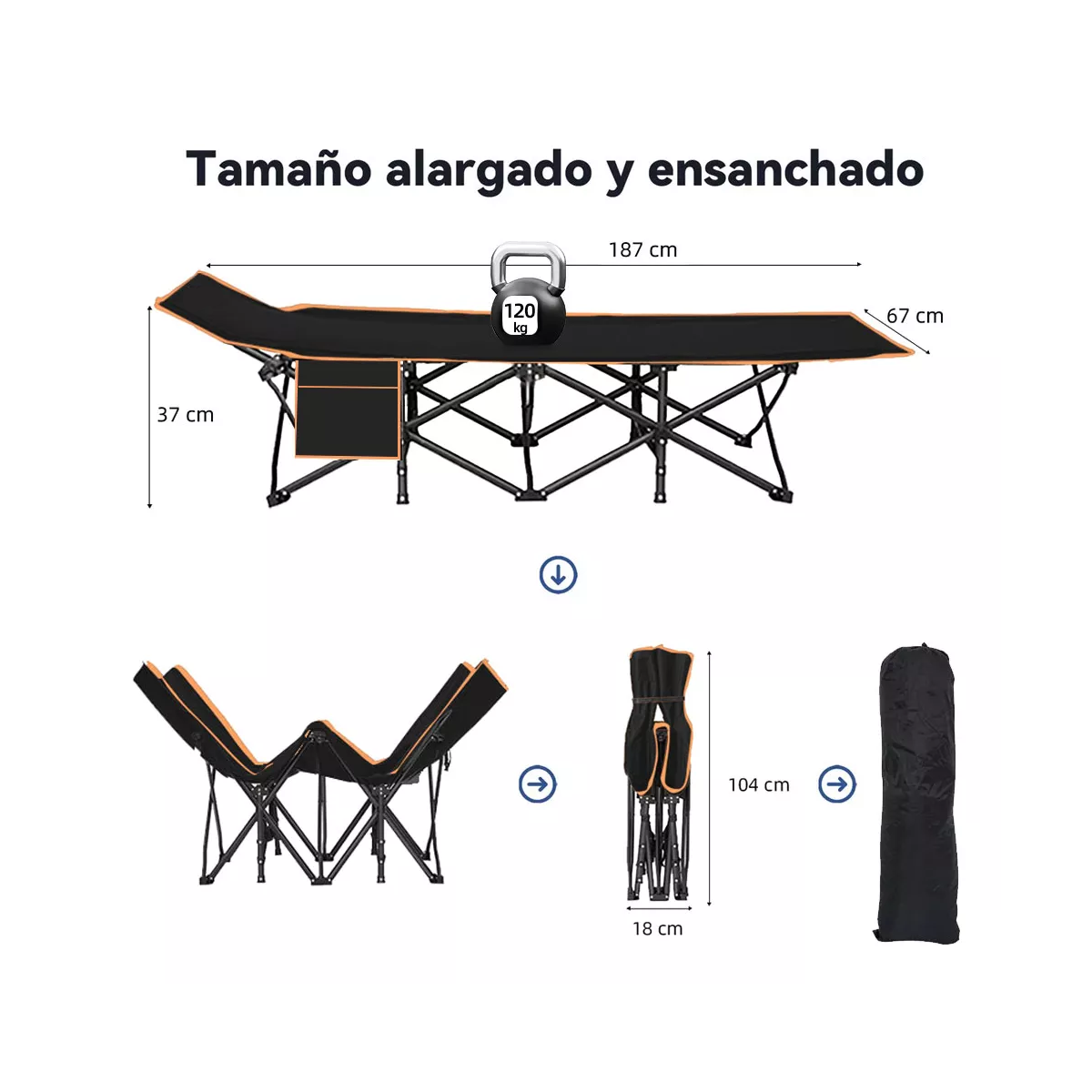 Camastro Plegable Tumbona Negro