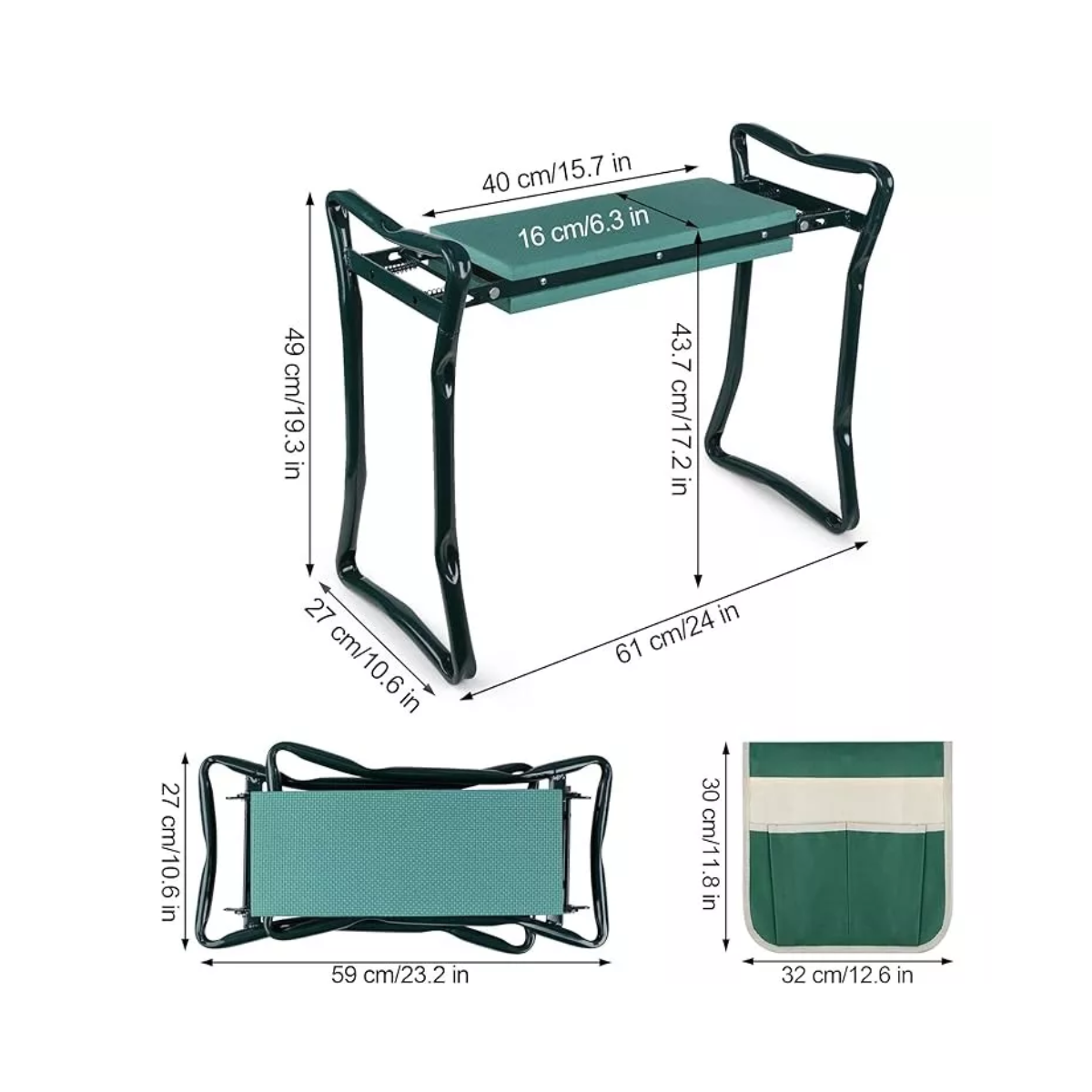 Silla Taburete De Jardín Plegable Con Bolsa De Herramientas