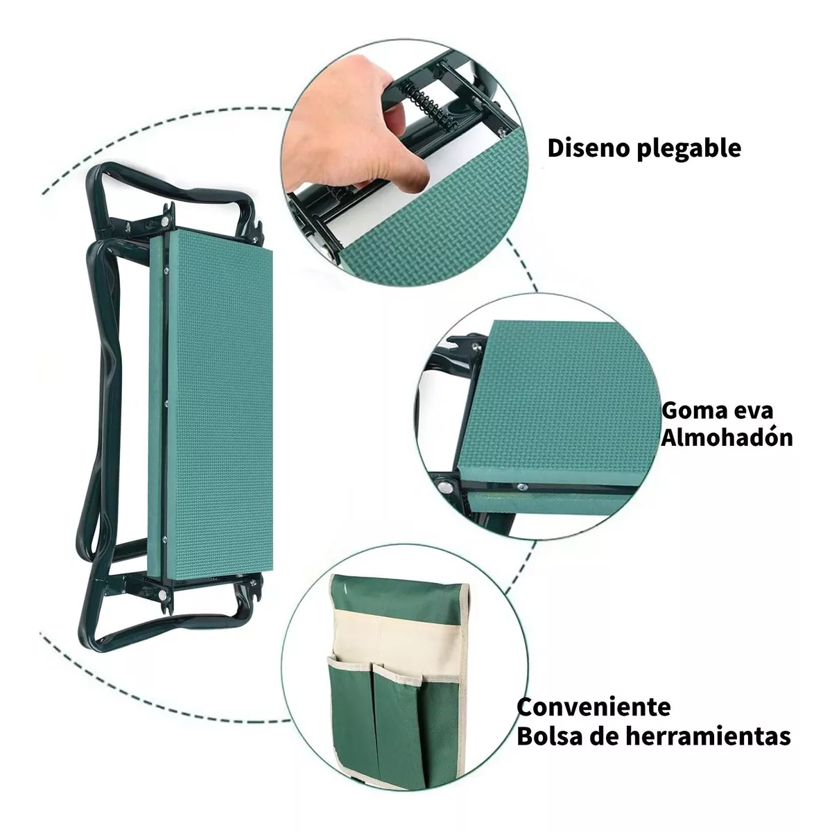 Silla Taburete De Jardín Plegable Con Bolsa De Herramientas