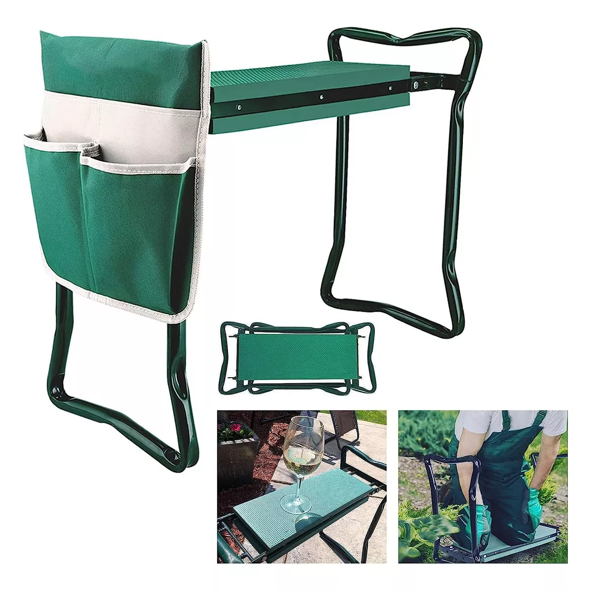 Silla Taburete De Jardín Plegable Con Bolsa De Herramientas