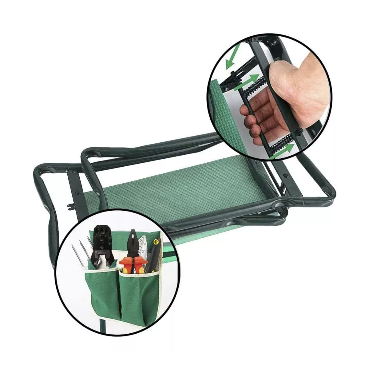 Silla Taburete De Jardín Plegable Con Bolsa De Herramientas