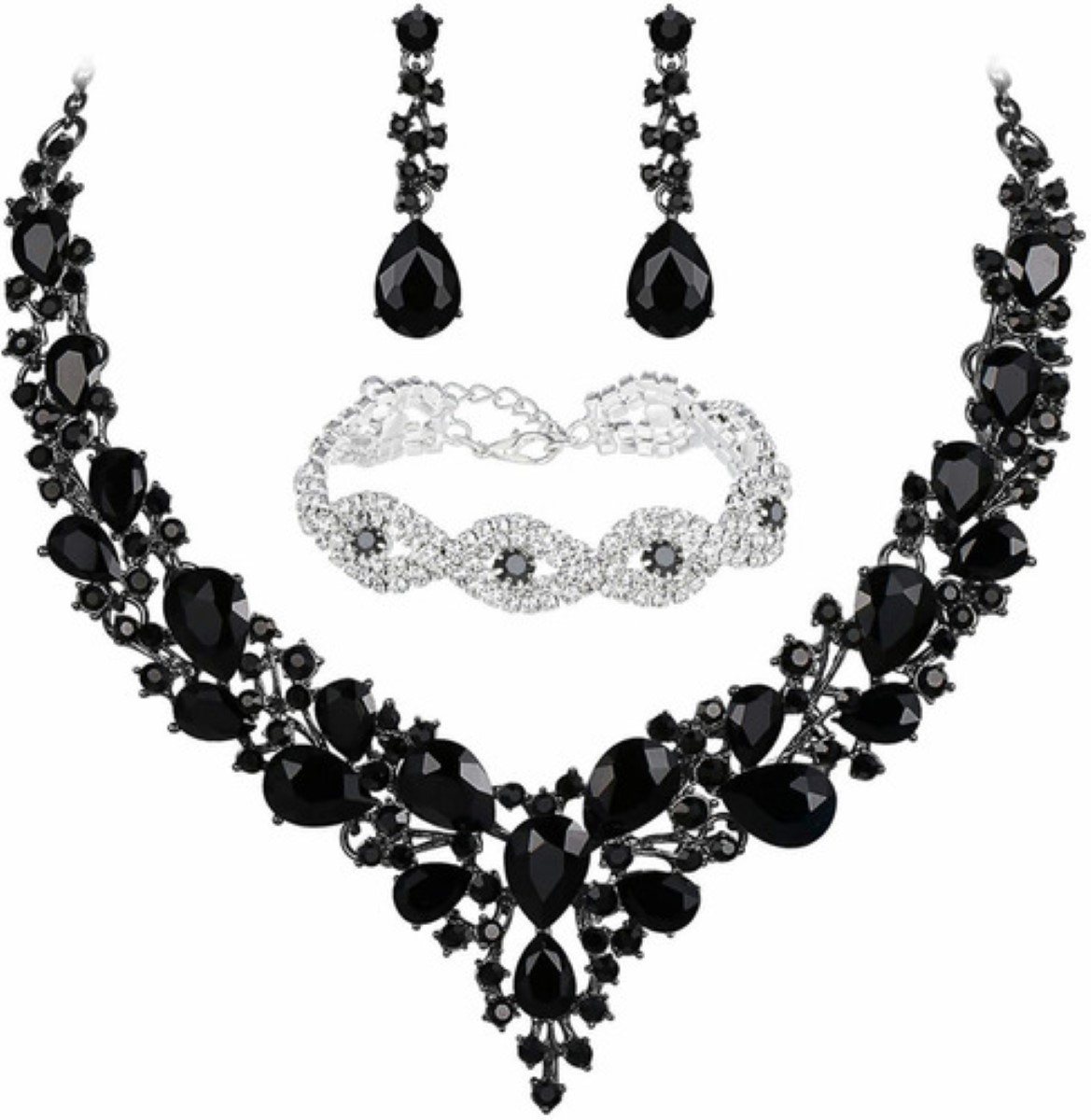 Conjunto De Joyas Para Mujer Collar Y Aretes Y Pulsera negro