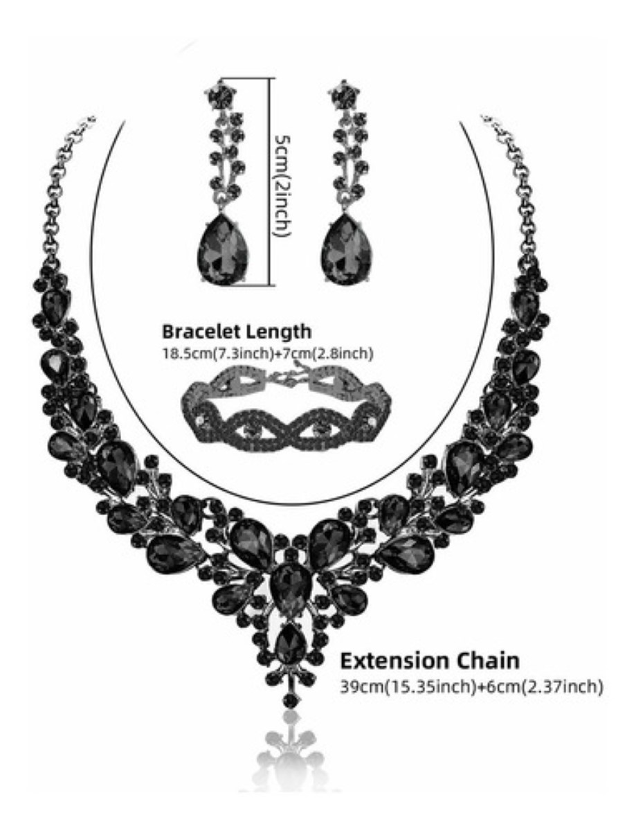 Conjunto De Joyas Para Mujer Collar Y Aretes Y Pulsera negro