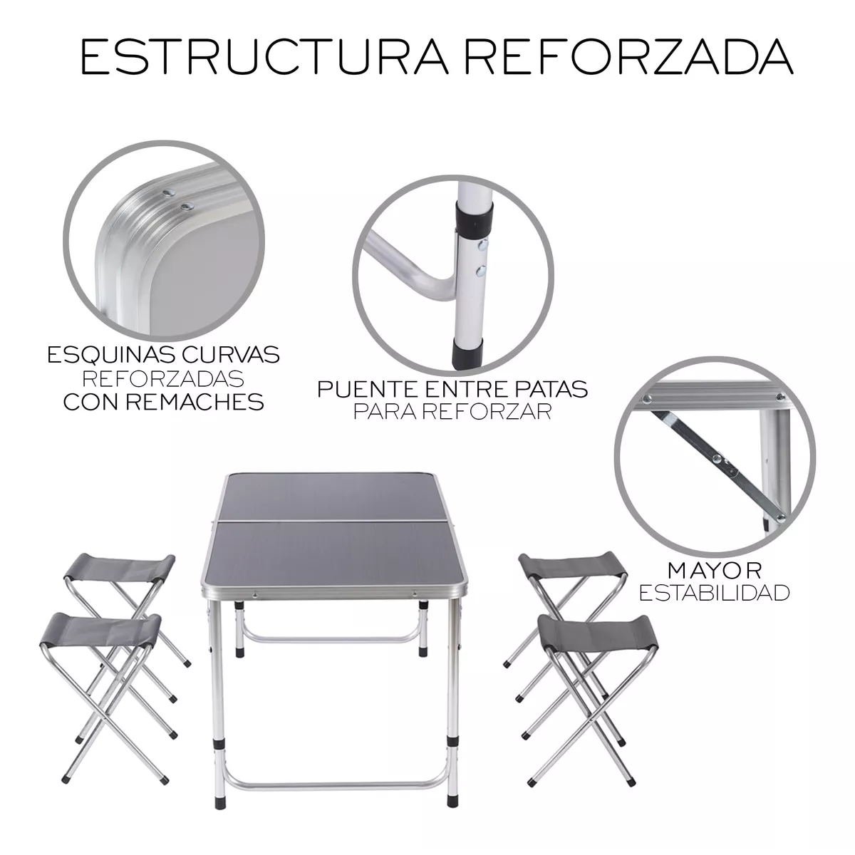 Mesa Plegable Portátil Con 4 Bancos Para Jardin Oxford