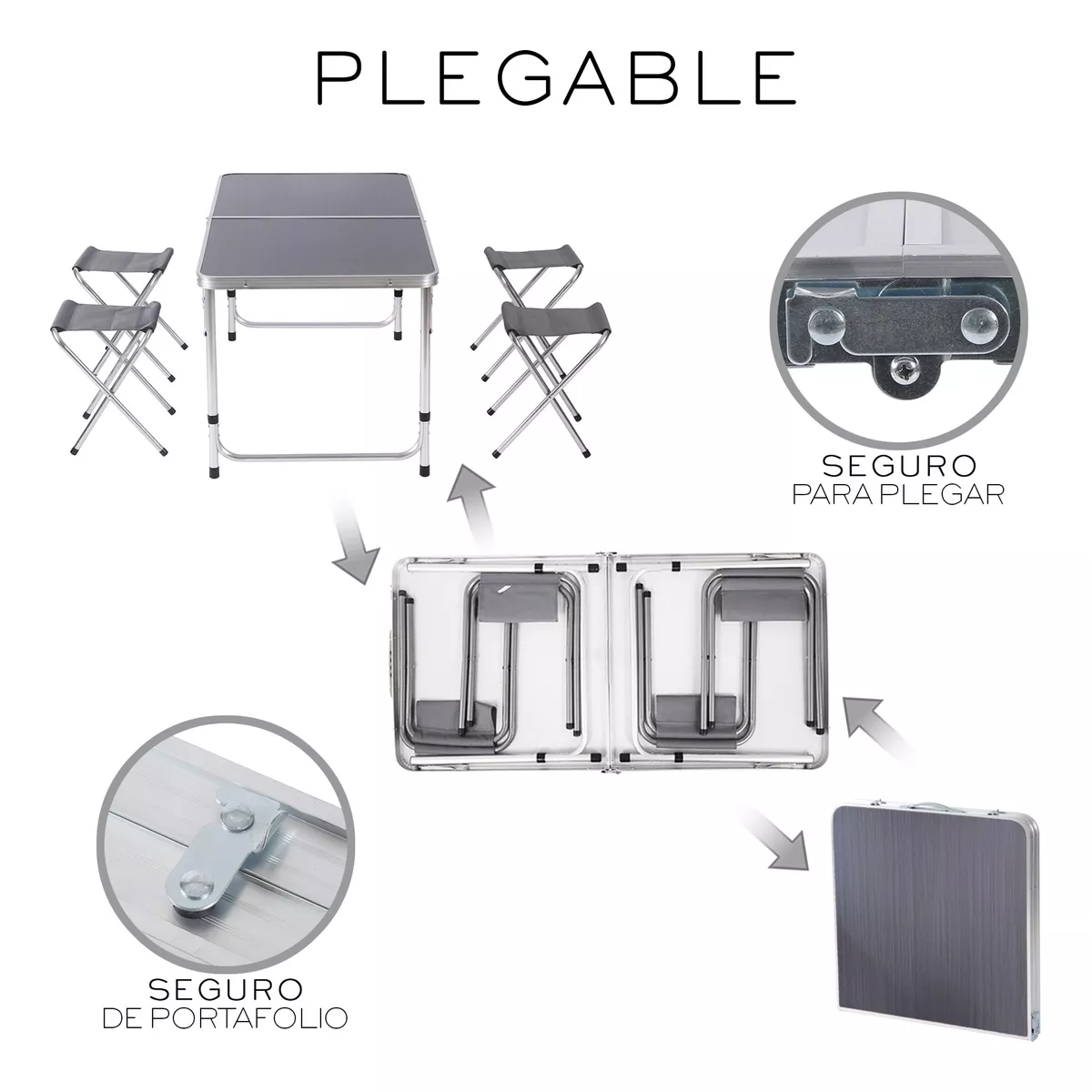 Mesa Plegable Portátil Con 4 Bancos Para Jardin Oxford