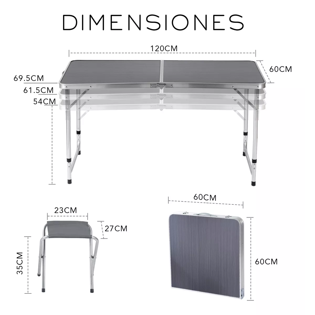 Mesa Plegable Portátil Con 4 Bancos Para Jardin Oxford