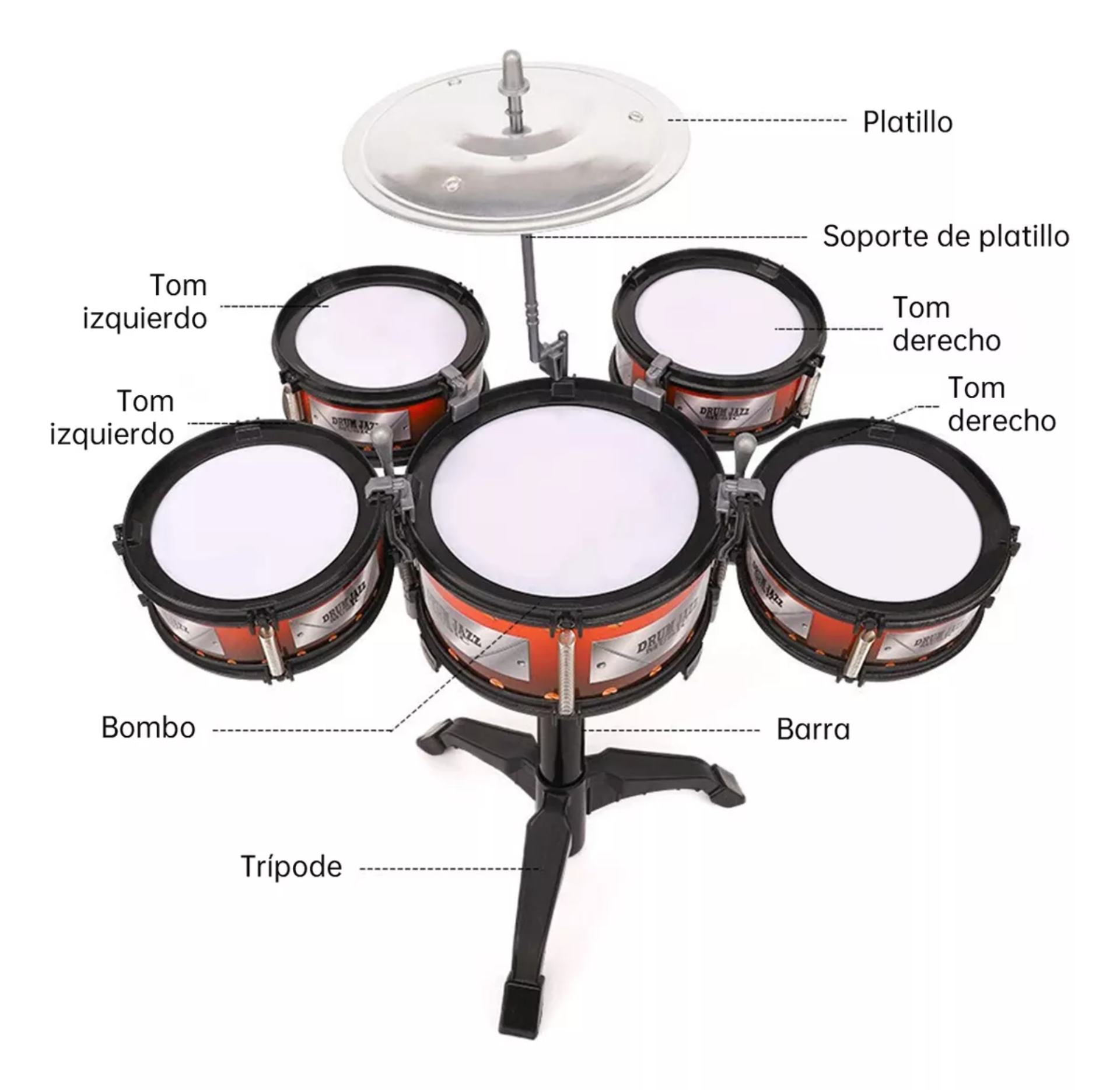 Batería Musical Para Niños Principiantes Con 5 Tambores