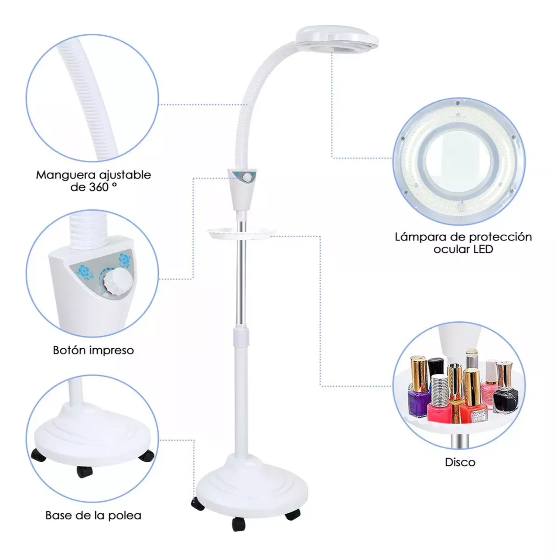 Lámpara Con Lupa 8x Mueble Estética Para Pestañas De Pie