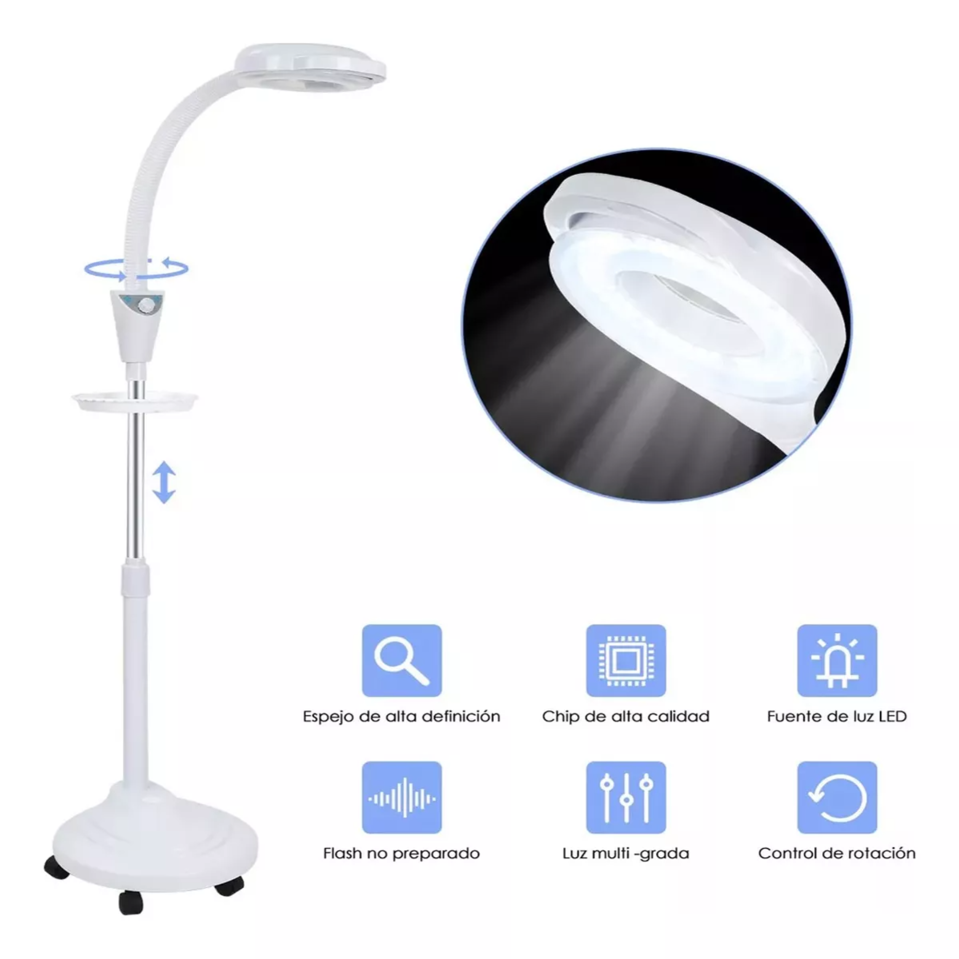 Lámpara Con Lupa 8x Mueble Estética Para Pestañas De Pie