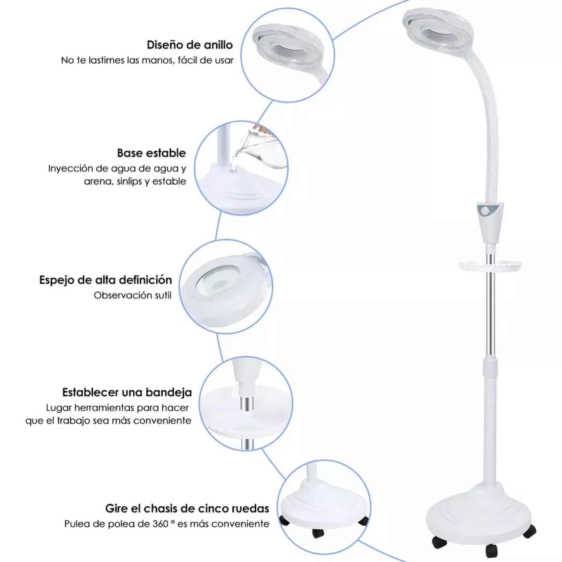 Lámpara Con Lupa 8x Mueble Estética Para Pestañas De Pie