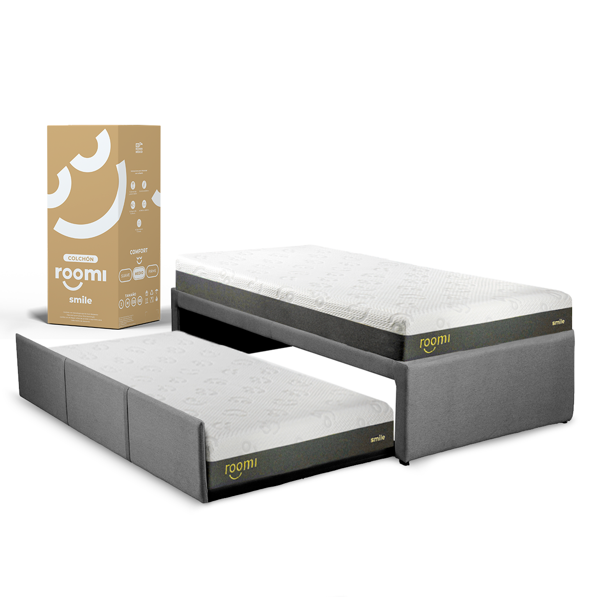 Colchón Individual Roomi Smile 2 Pack Más Cama Canguro Individual Gris
