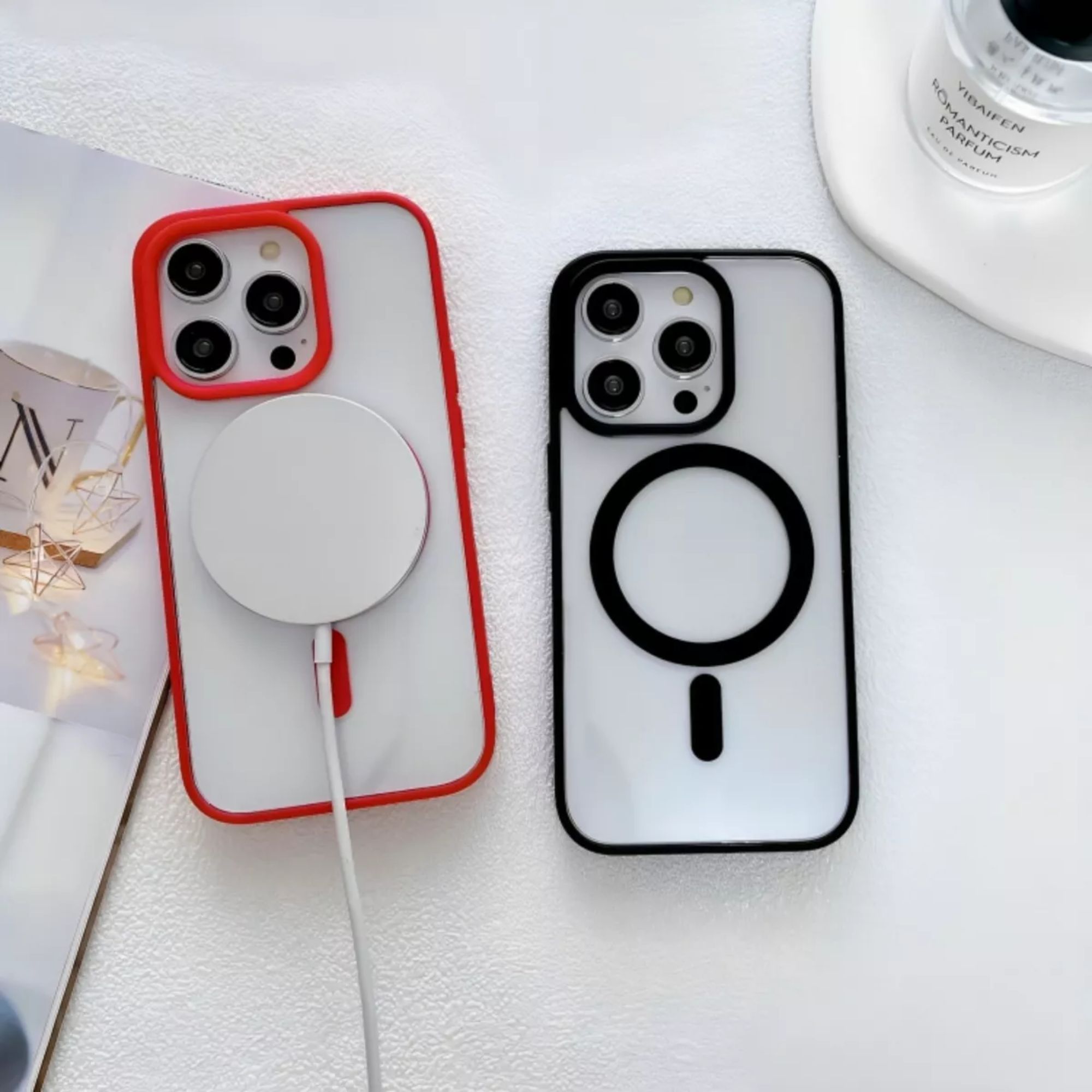 Funda Transparente Clear Case Color Para Iphone 16 pro max / Rojo