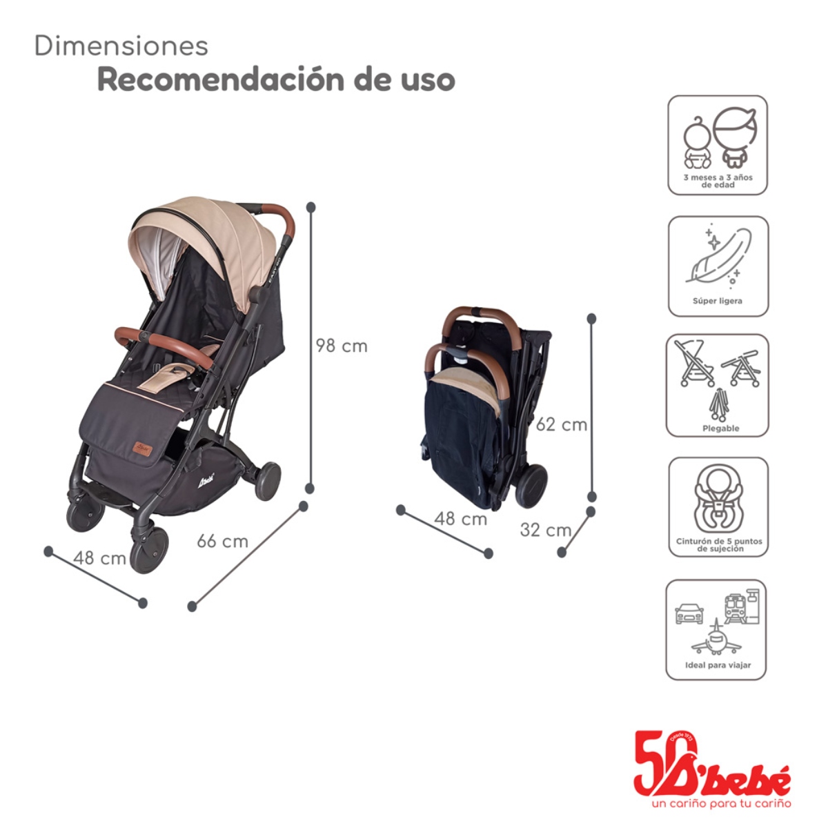 Carriola de Viaje D'Bebé Easy Go Beige ENDY7