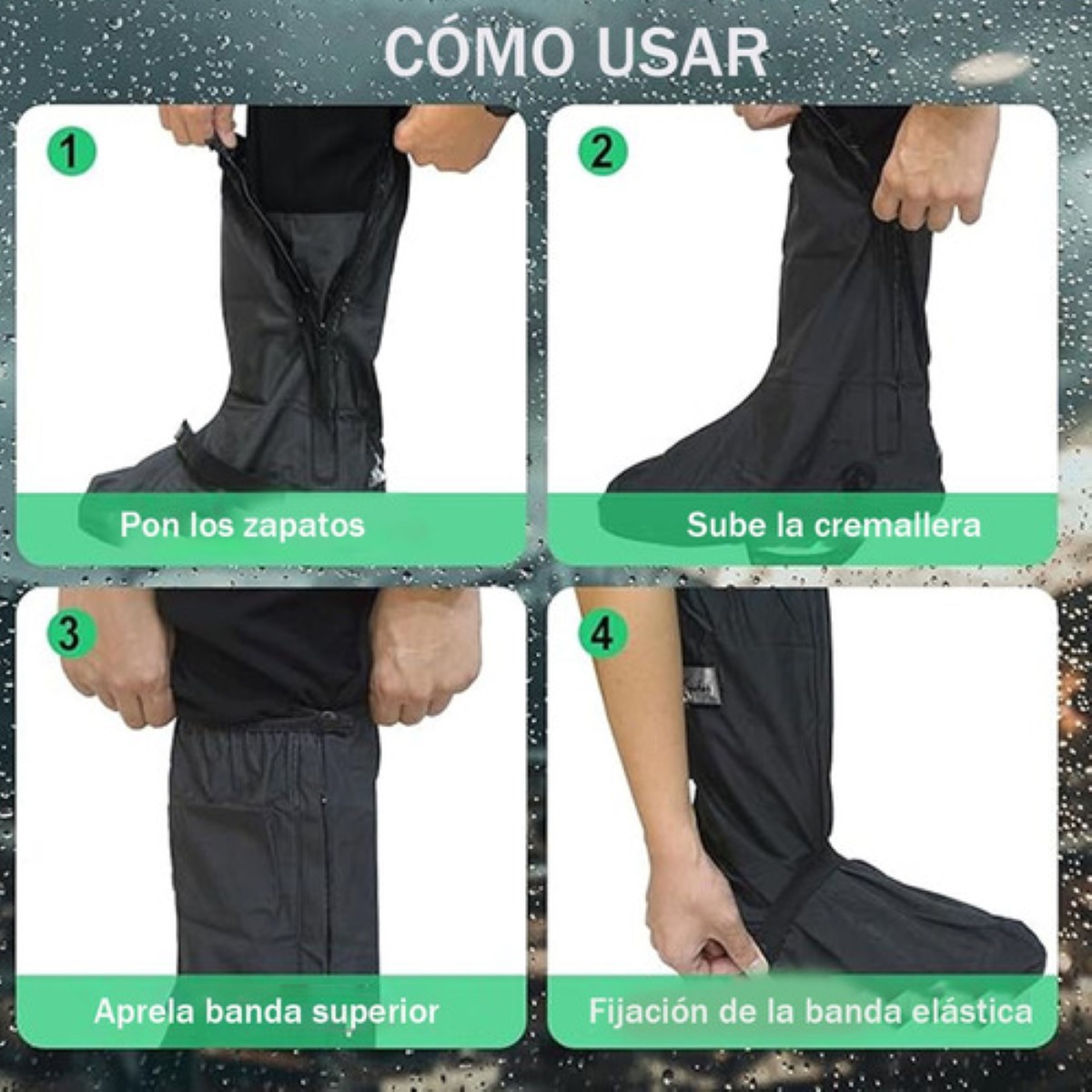 Cubierta Para Zapato De Botas Impermeable Lluvia *Negro Talla:L 28.5 cm*