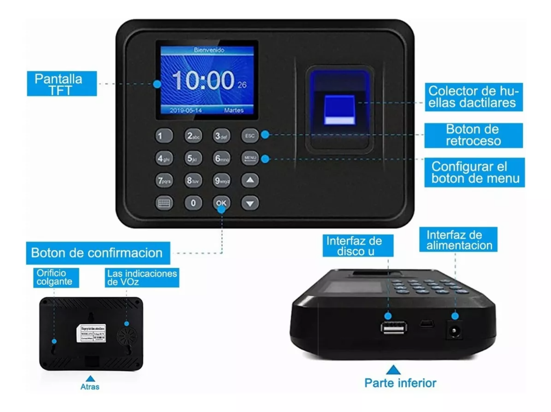 Reloj De Control De Asistencia Biométrico Y Digital