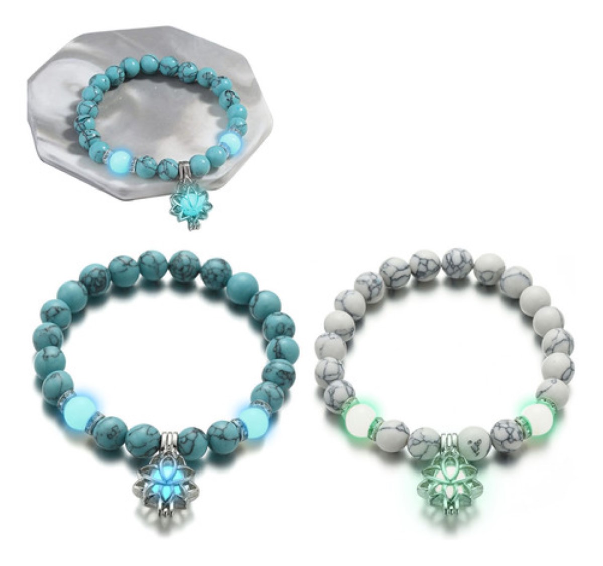 1 Par Pulsera Luminosa De Flor De Loto Para Parejas Brilla, Azul/Gris