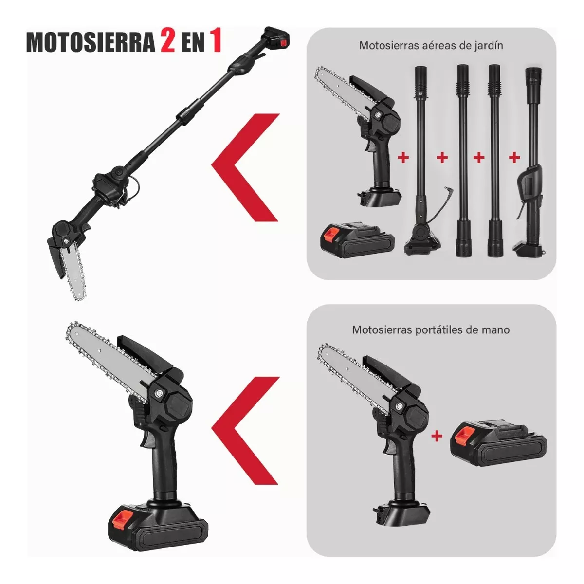 Sierra De Pértiga Mini Ajustable 2 En 1 2,25m + Batería 2pcs