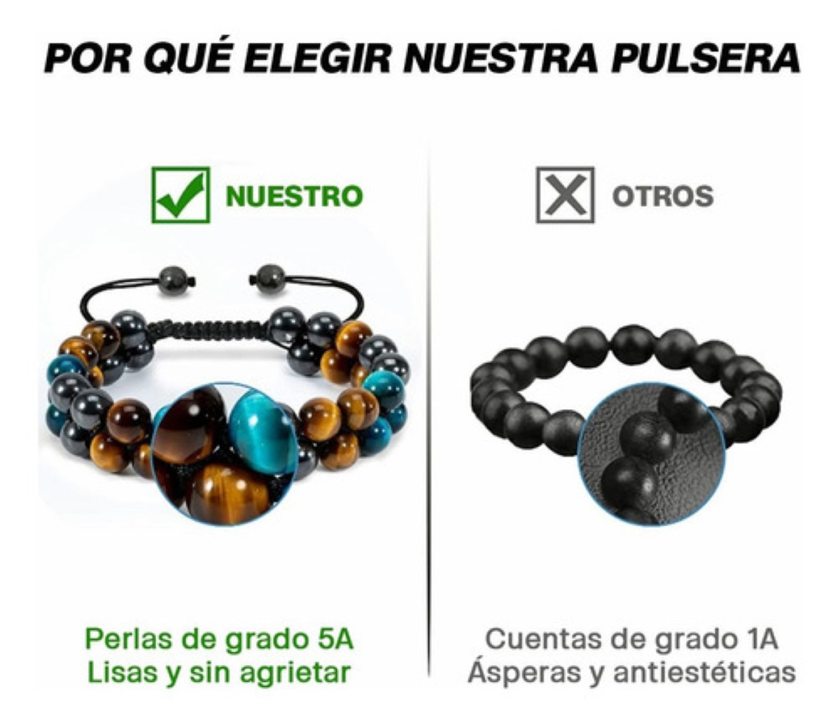 Pulsera Buena Suerte Joyeria Obsidiana Hematita Ojo De Tigre