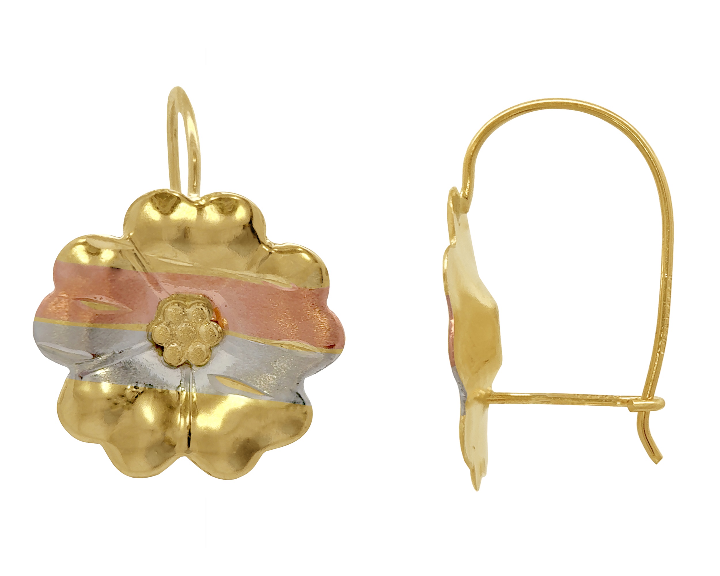 Arete Oro 10k Horoz Flor de Pensamiento Florentino S673