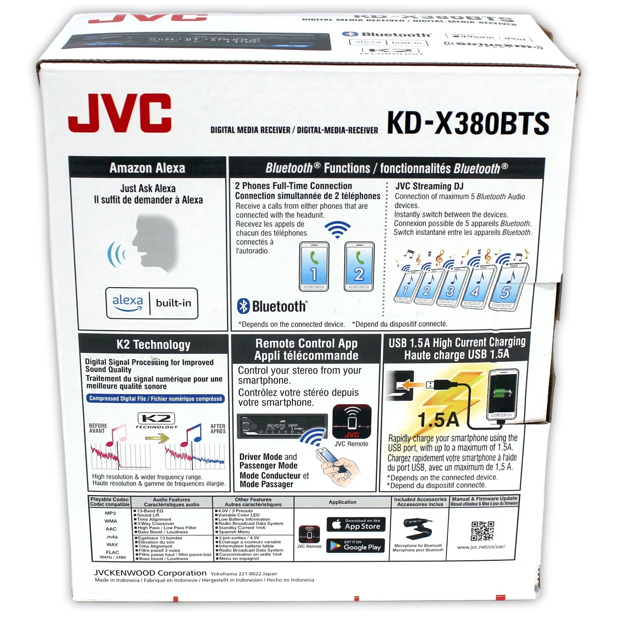 Autoestereo JVC KD-X380BTS Alexa USB y Bluetooth