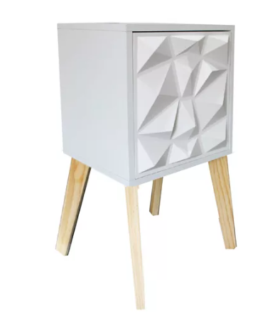 Buro Mesa De Noche Incluye Luz Led Recamara Minimalista Blanco