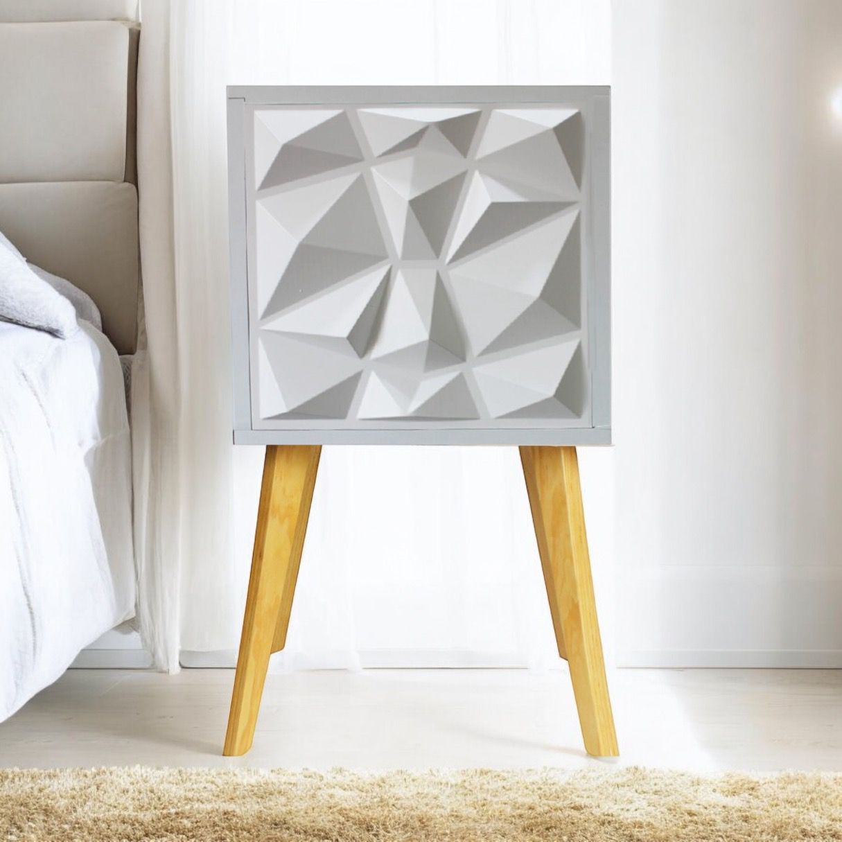 Buro Mesa De Noche Incluye Luz Led Recamara Minimalista Blanco