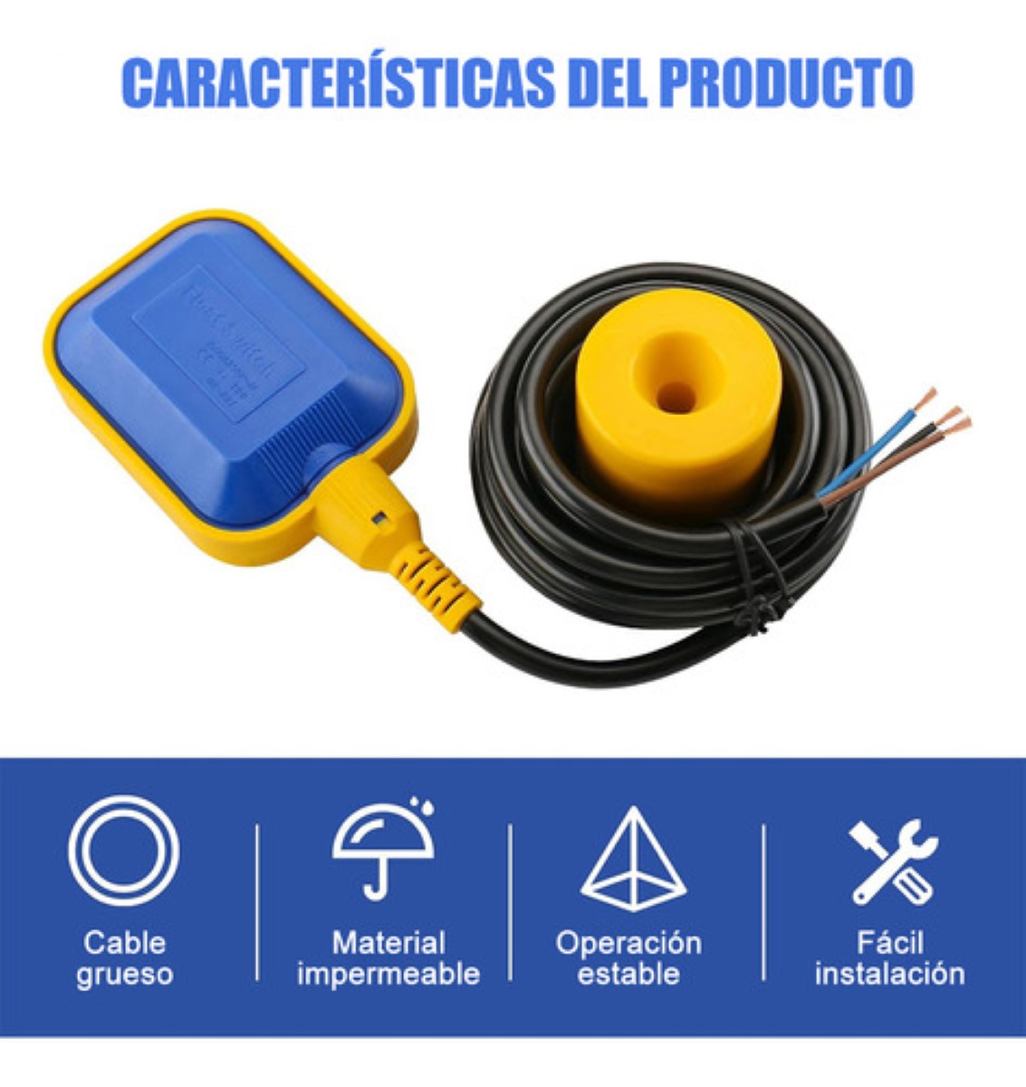 Flotador Tinaco Controlador De Nivel De Agua Eléctrico 5 m AMARIILO AZUL NEGRO