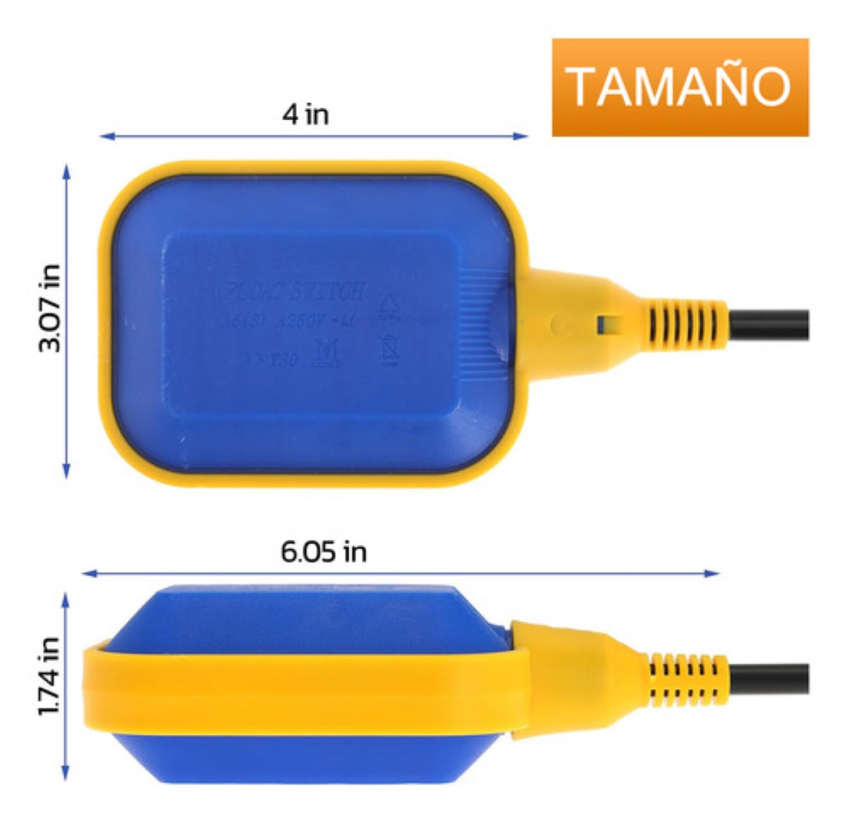 Flotador Tinaco Controlador De Nivel De Agua Eléctrico 5 m AMARIILO AZUL NEGRO