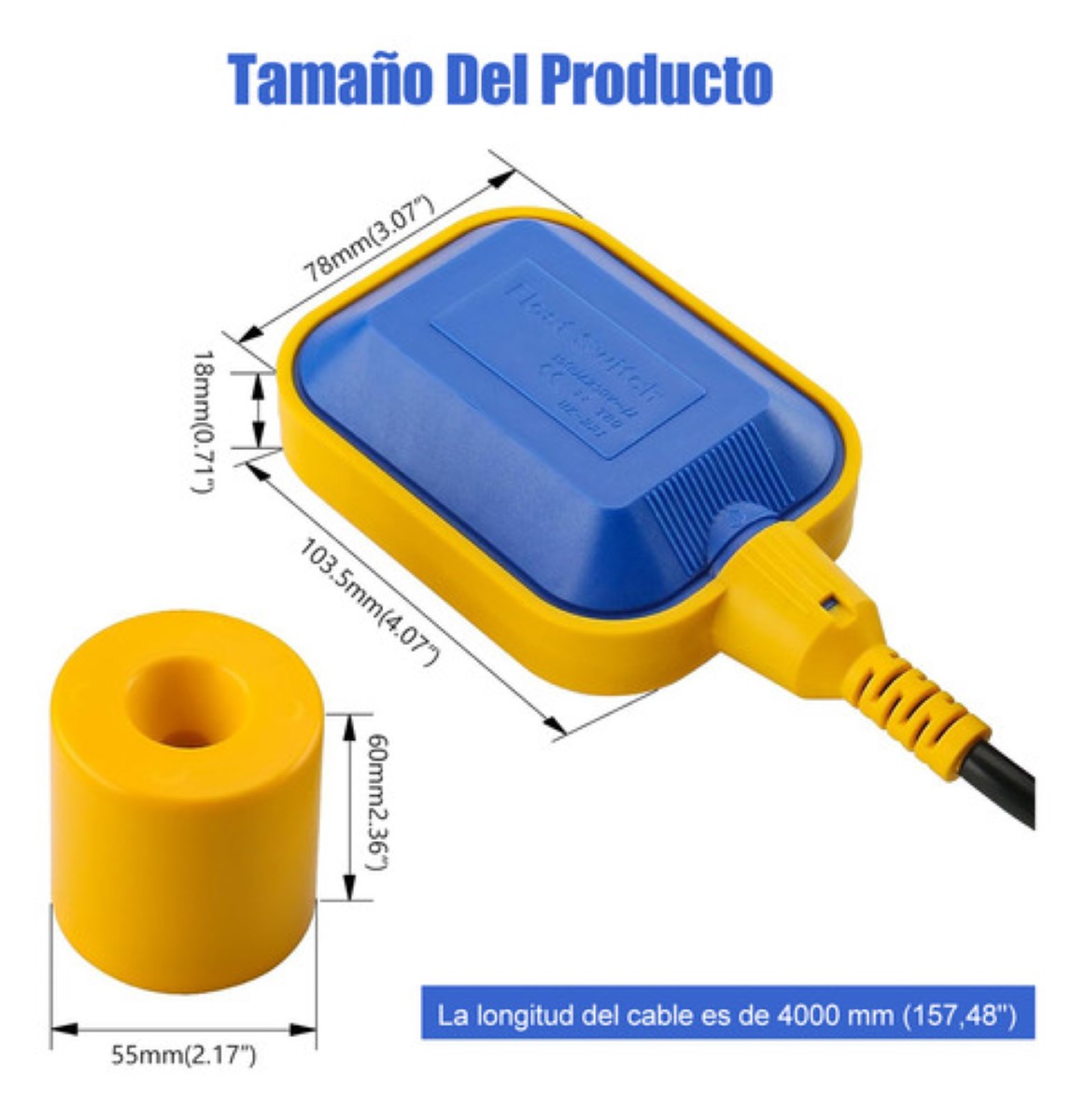 Flotador Tinaco Controlador De Nivel De Agua Eléctrico 5 m AMARIILO AZUL NEGRO