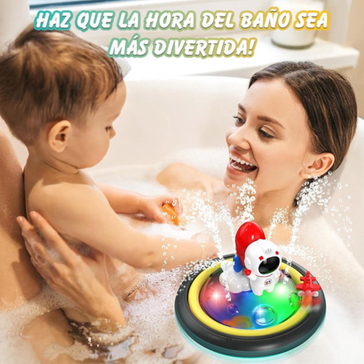 Juguetes Agua Pulverizada Bañera Giratoria Con Luz Led Bebés ESPACIO