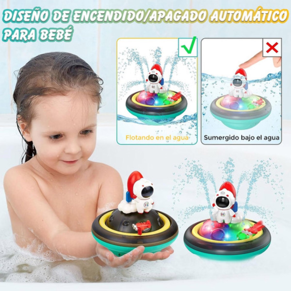 Juguetes Agua Pulverizada Bañera Giratoria Con Luz Led Bebés ESPACIO