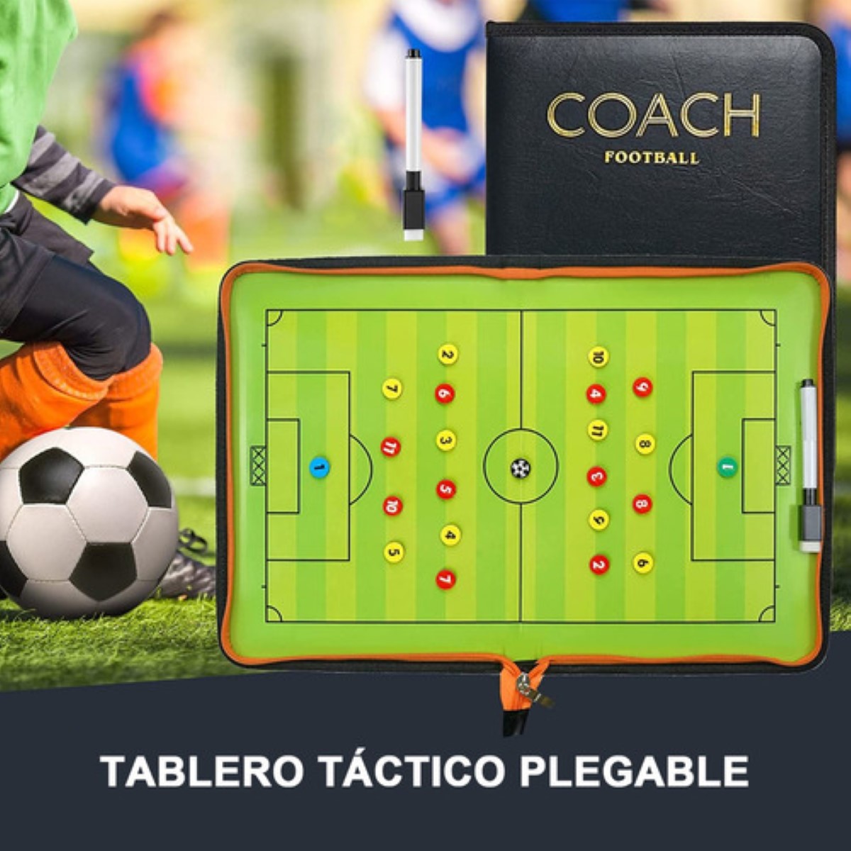 Tablas Tácticas De Soccer Imantada Con Marcador Y Fichas, verde/negro